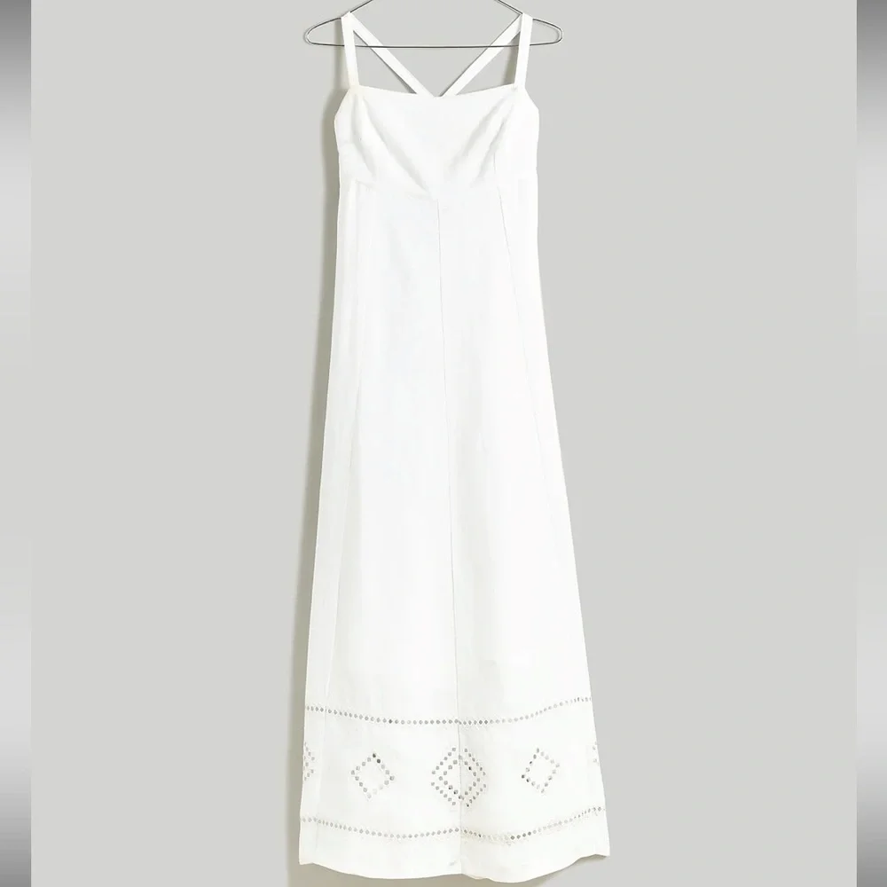 NWOT Madewell Embroidered Eyelet Tie-Back Cami Midi Dress Size 12 - Picture 4 of 9